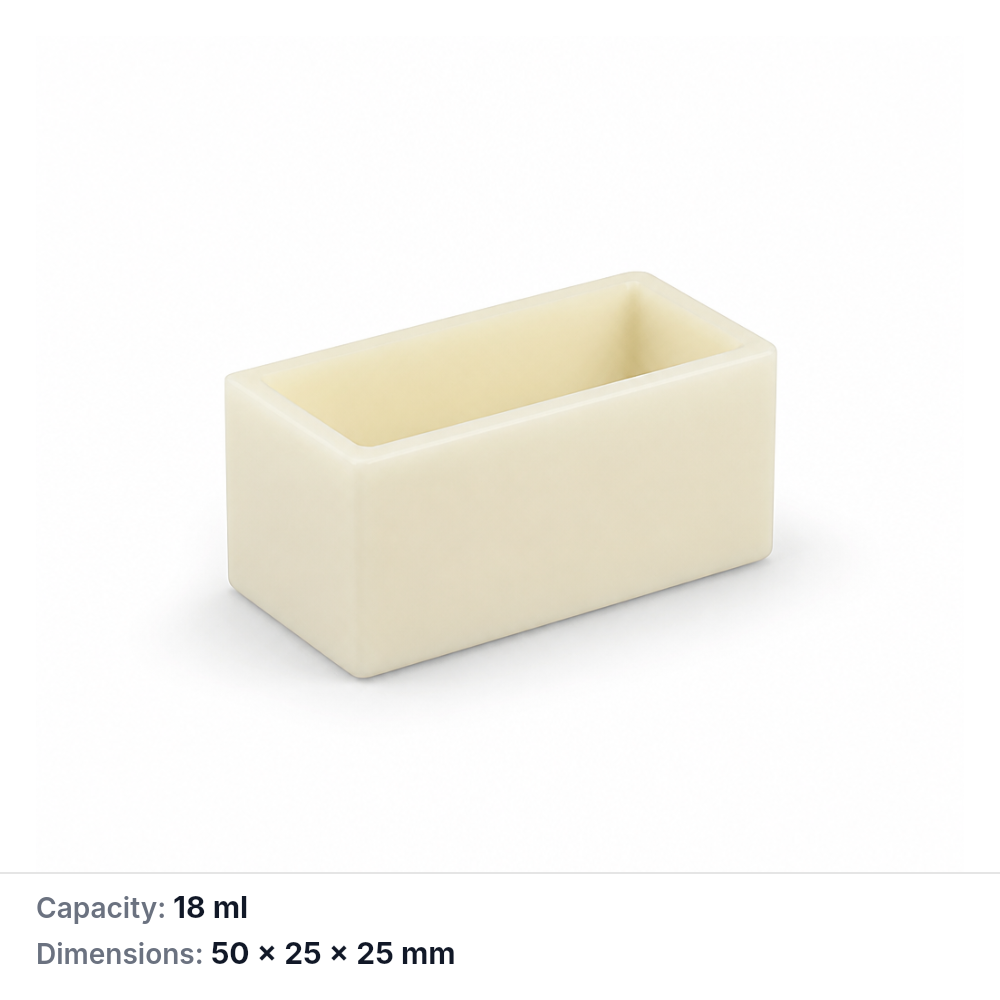 (MQABO253) Rectangular Alumina Boat, 50 × 25 × 25 mm, 18 mL