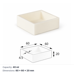 (MQABO254) Square Alumina Boat, 60 × 60 × 20 mm, 40 mL