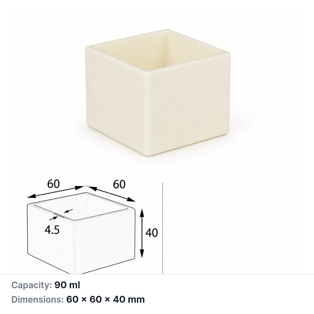 (MQABO255) Square Alumina Boat, 60 × 60 × 40 mm, 90 mL