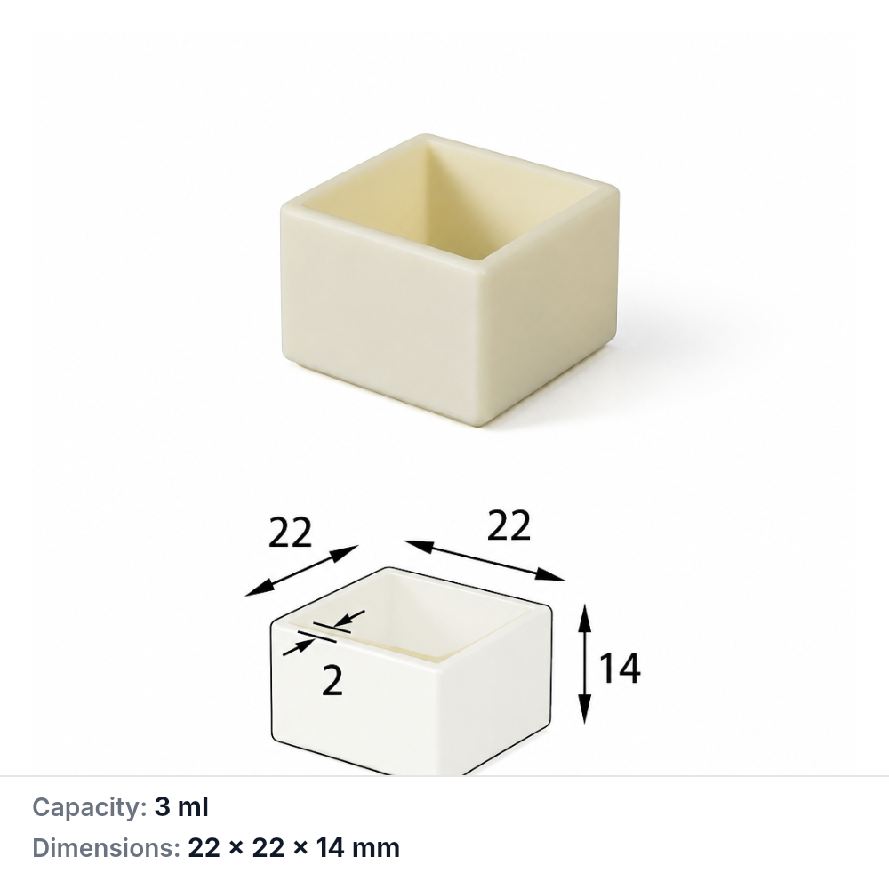 (MQABO257) Square Alumina Boat, 22 × 22 × 14 mm, 3 mL