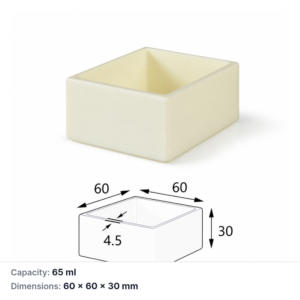 (MQABO258) Square Alumina Boat, 60 × 60 × 30 mm, 65 mL