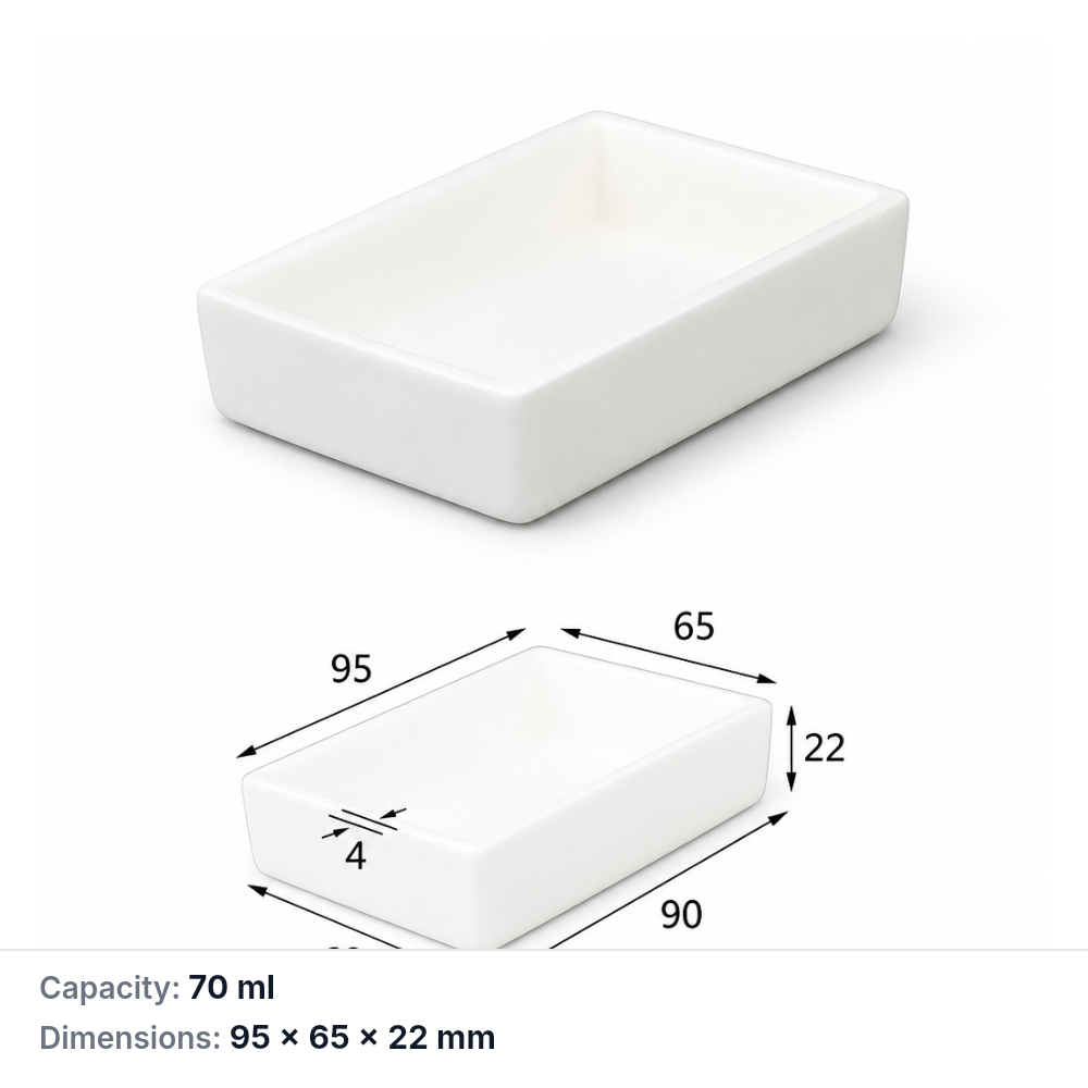 (MQABO263) Trapezoidal Alumina Boat, 95 × 65 × 22 mm, 70 mL