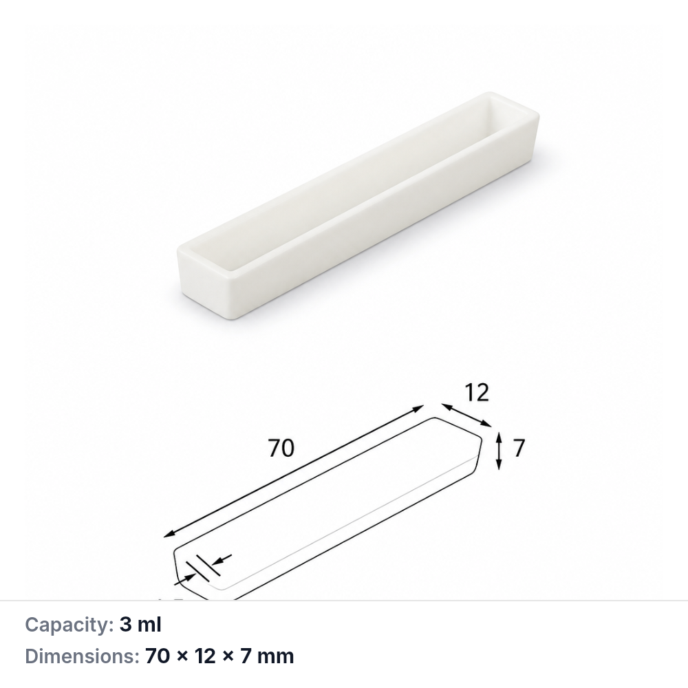(MQABO267) Rectangular Alumina Boat, 70 × 12 × 7 mm, 3 mL