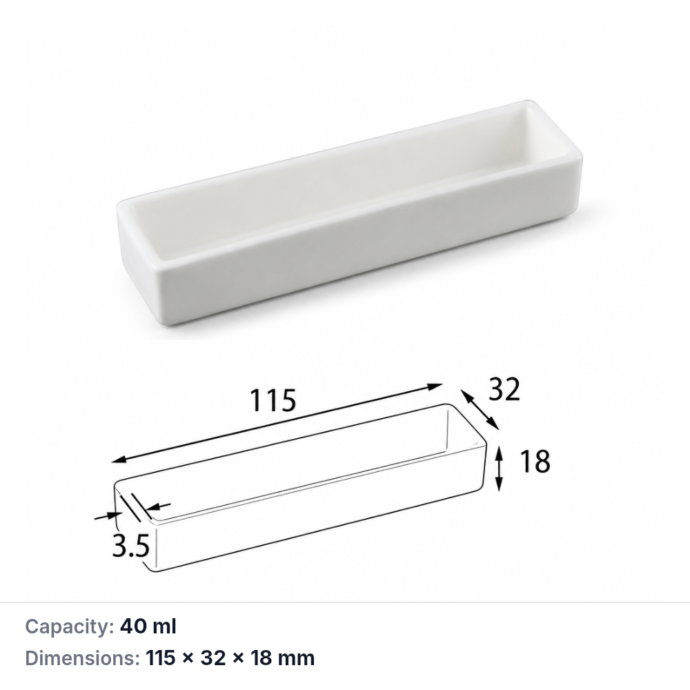 (MQABO282) Rectangular Alumina Boat, 115 × 32 × 18 mm, 40 mL