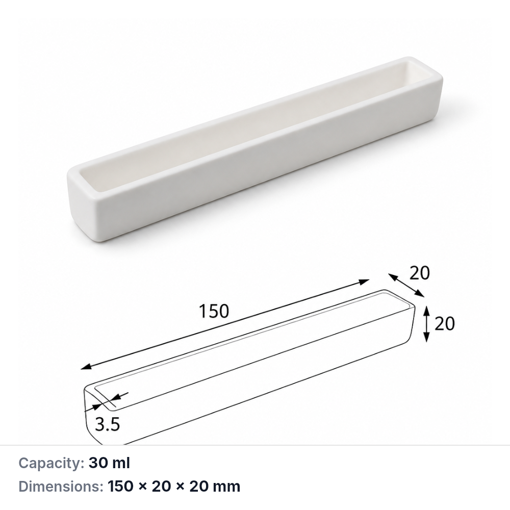 (MQABO285) Rectangular Alumina Boat, 150 × 20 × 20 mm, 30 mL