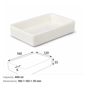 (MQABO288) Rectangular Alumina Boat, 160 × 120 × 35 mm, 460 mL