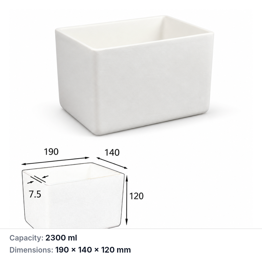 (MQABO289) Rectangular Alumina Boat, 190 × 140 × 120 mm, 2300 mL