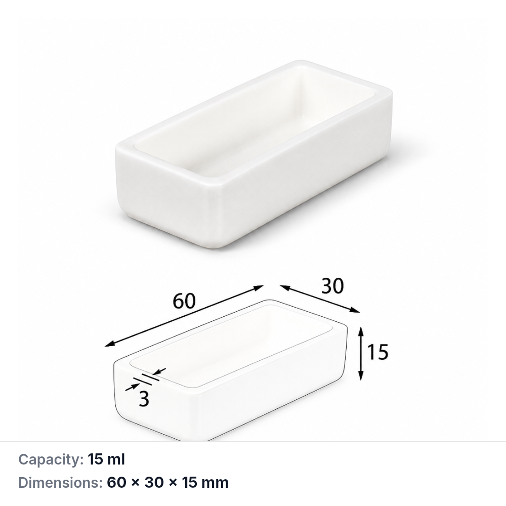 (MQABO292) Rectangular Alumina Boat, 60 × 30 × 15 mm, 15 mL