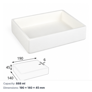 (MQABO295) Rectangular Alumina Boat, 190 × 140 × 45 mm, 888 mL