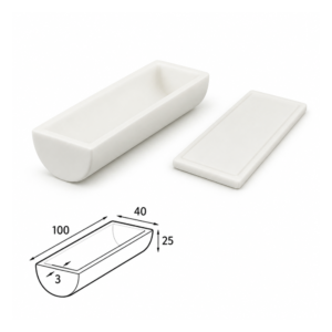 (MQABO304) Semi-cylindrical Alumina Boat with Lid, 100 × 40 × 25 mm, 45 mL