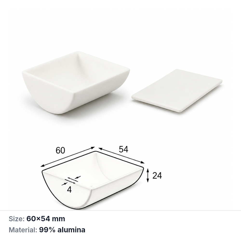 (MQABO305) Semi-cylindrical Alumina Boat with Lid, 60 × 54 × 24 mm, 40 mL
