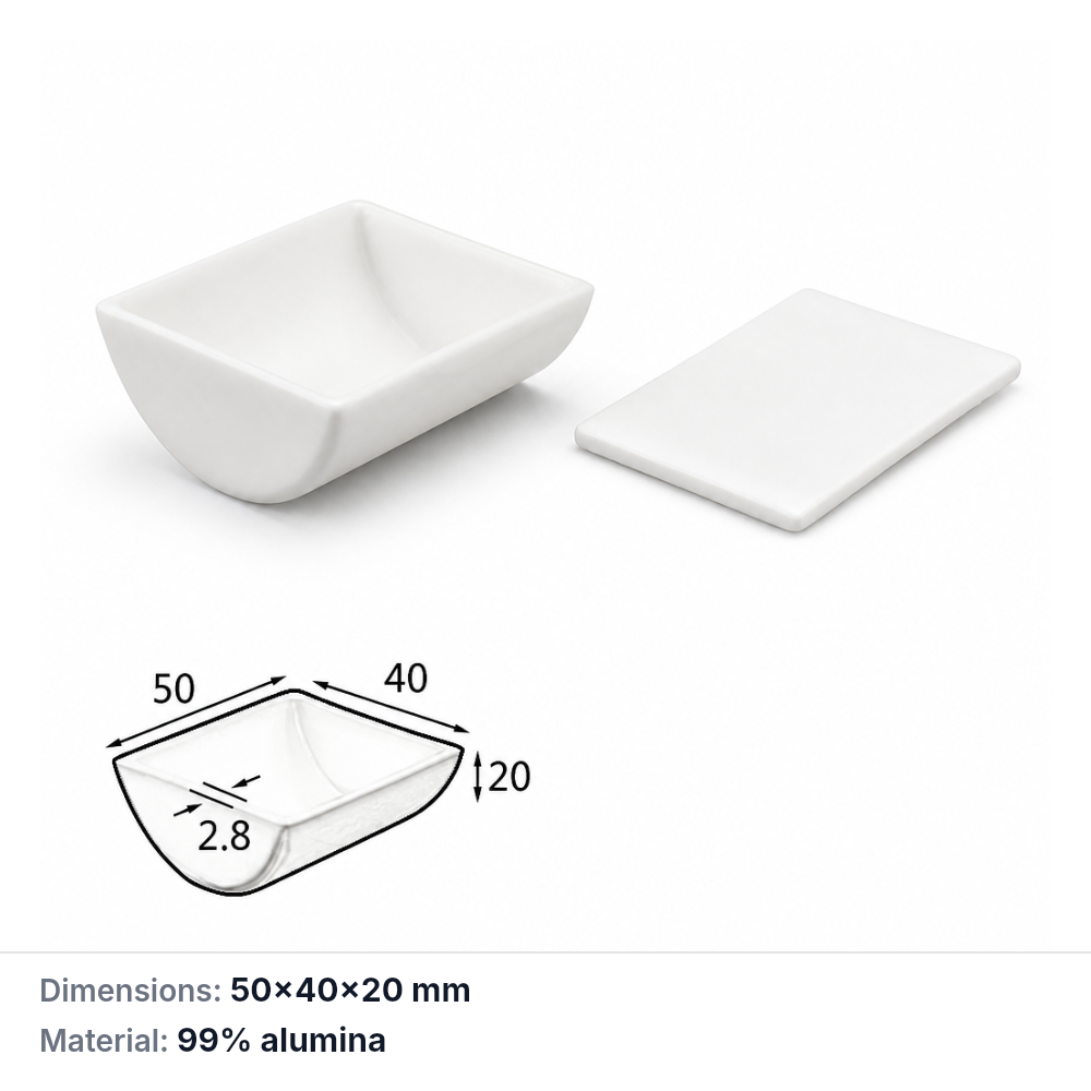 (MQABO307) Semi-cylindrical Alumina Boat with Lid, 50 × 40 × 20 mm, 20 mL