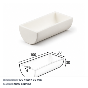 (MQABO311) Semi-cylindrical Alumina Boat, 100 × 50 × 30 mm, 70 mL