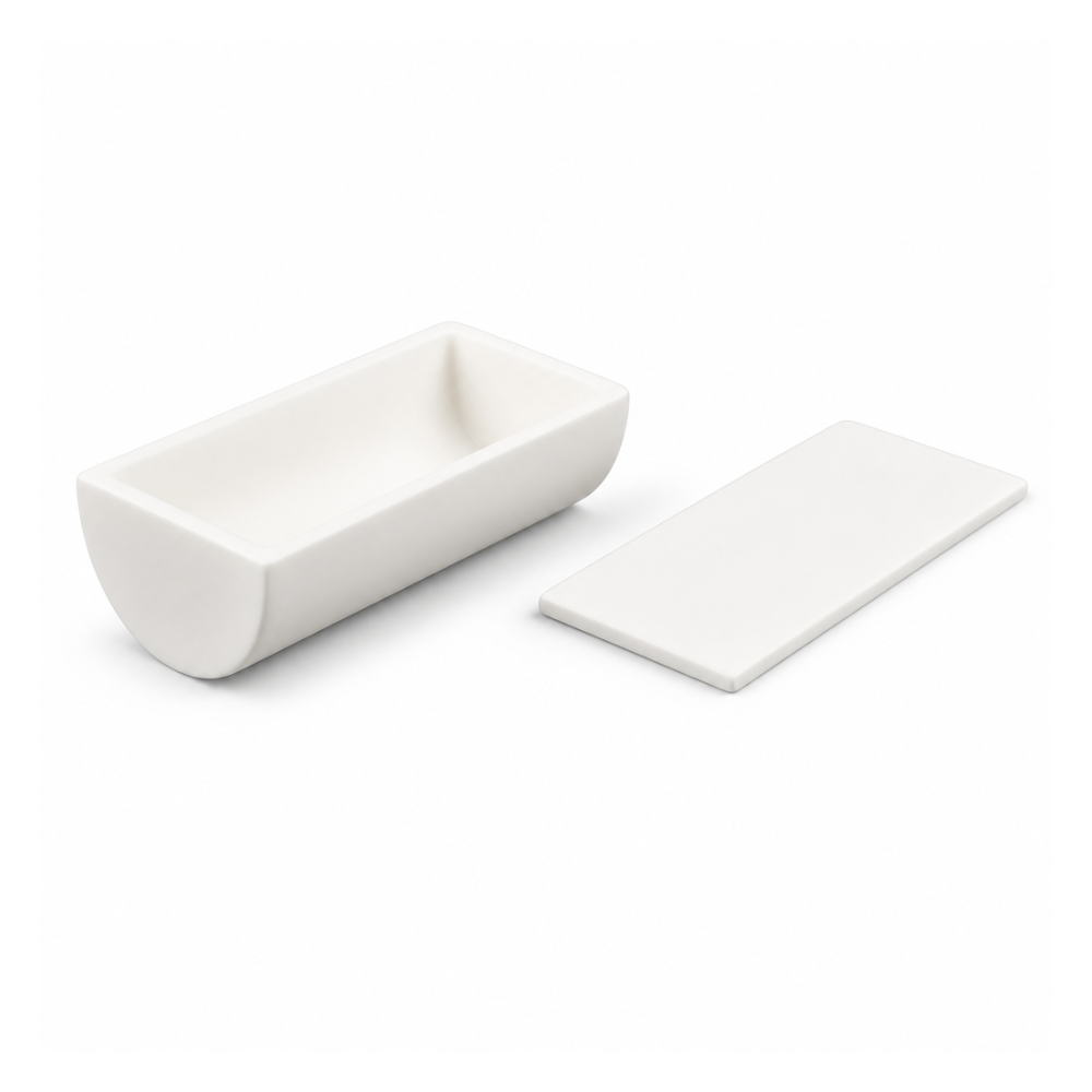 (MQABO313) Semi-cylindrical Alumina Boat with Lid, 100 × 50 × 30 mm, 70 mL