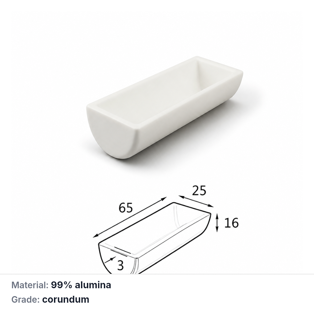 MQABO317: Semi-cylindrical Alumina Boat, 65 × 25 × 16 mm