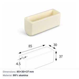 (MQABO324) Semi-cylindrical Alumina Boat, 85 × 30 × 37 mm, 50 mL