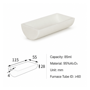 (MQABO329) Semi-cylindrical Alumina Boat, 115 × 55 × 28 mm
