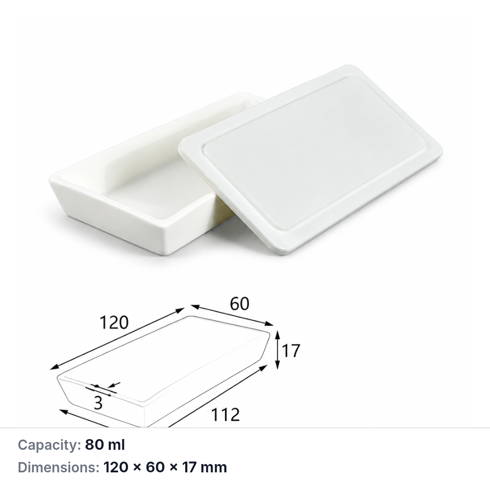 (MQABO338) Trapezoidal Alumina Boat with Lid, 120 × 60 × 17 mm, 80 mL