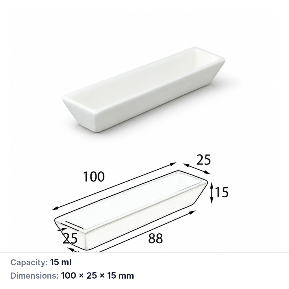 MQABO348: Trapezoidal Alumina Boat, 100 × 25 × 15 mm, 15 mL