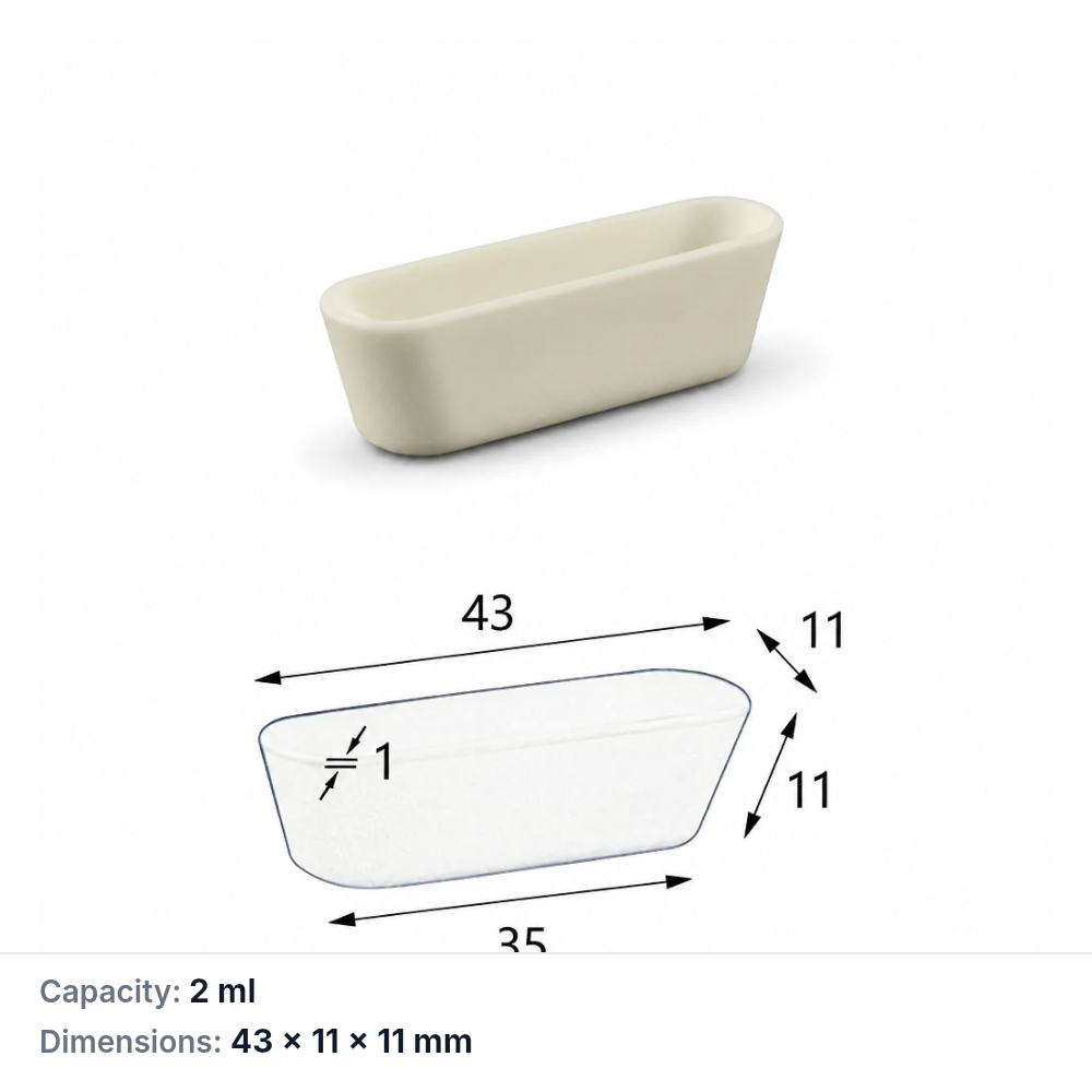 MQABO362: Rectangular Alumina Boat, 43 × 11 × 11 mm, 2 mL