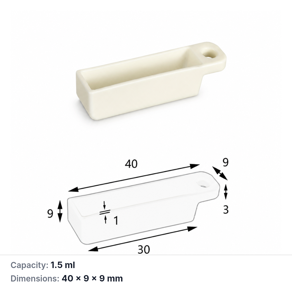 MQABO367: Perforated Rectangular Alumina Boat, 40 × 9 × 9 mm, 1.5 mL