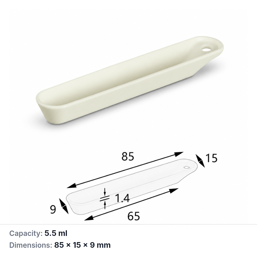 MQABO370: Perforated Rectangular Alumina Boat, 85 × 15 × 9 mm, 5.5 mL