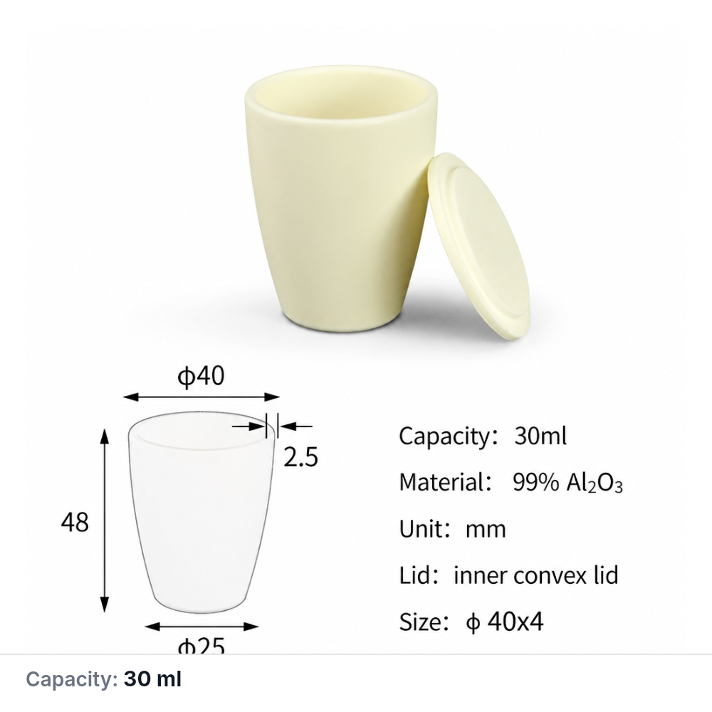 (MQACR042) Arc-shaped Alumina Crucible with Lid, 30 mL, Tall Form