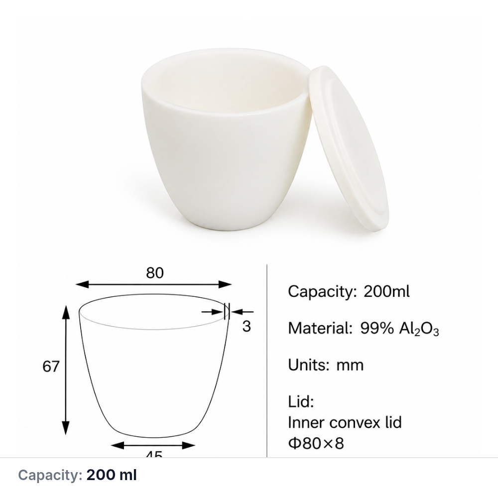 (MQACR074) Arc-shaped Alumina Crucible with Lid, 200 mL
