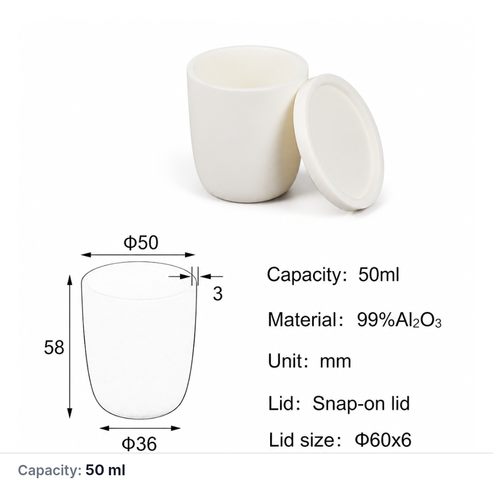 (MQACR083) Arc-shaped Alumina Crucible with Lid, 50 mL, Tall Form