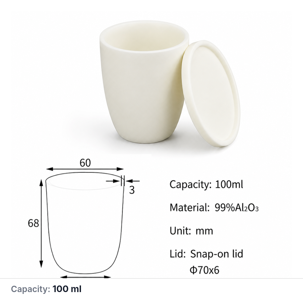 (MQACR085) Thick-walled Arc-shaped Alumina Crucible with Lid, 100 mL