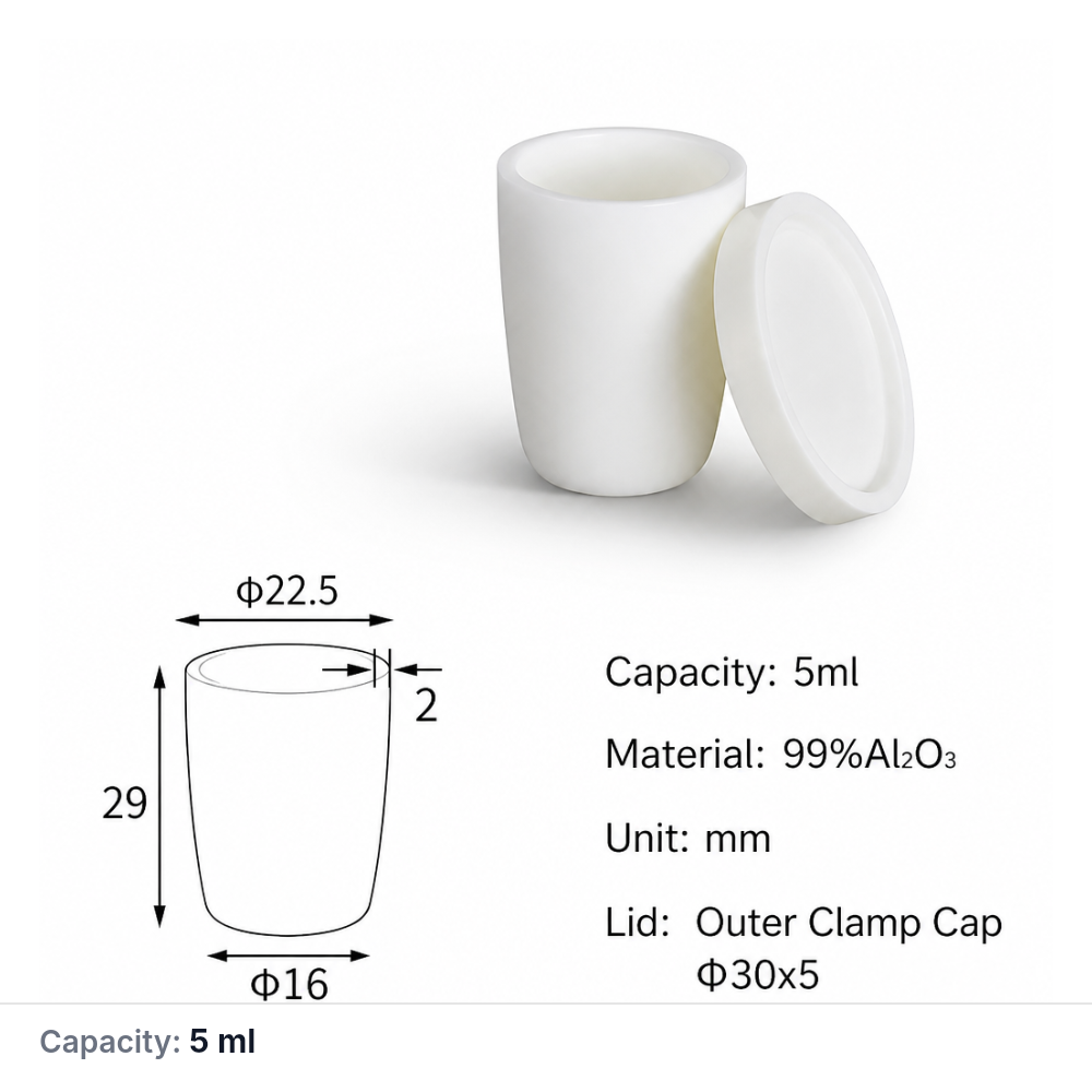 (MQACR089) Arc-shaped Alumina Crucible with Lid, 5 mL, Tall Form