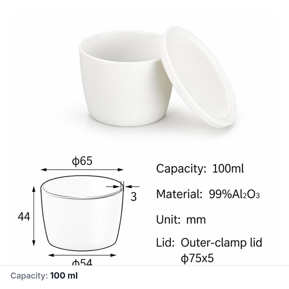 (MQACR093) Arc-shaped Alumina Crucible with Lid, 100 mL, Low Form