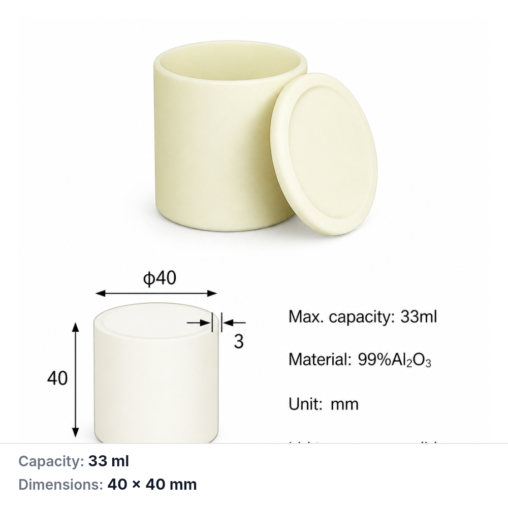 (MQACR274) Cylindrical Alumina Crucible with Lid, Ø40 × 40 mm, 33 mL