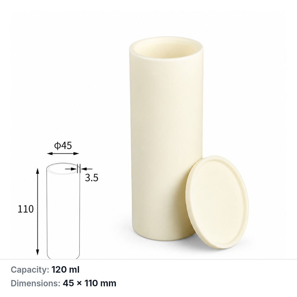 (MQACR282) Cylindrical Alumina Crucible with Lid, Ø45 × 110 mm, 120 mL
