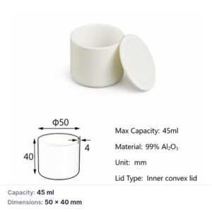 (MQACR283) Cylindrical Alumina Crucible with Lid, Ø50 × 40 mm, 45 mL