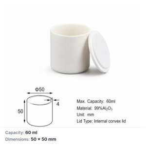 (MQACR284) Cylindrical Alumina Crucible with Lid, Ø50 × 50 mm, 60 mL