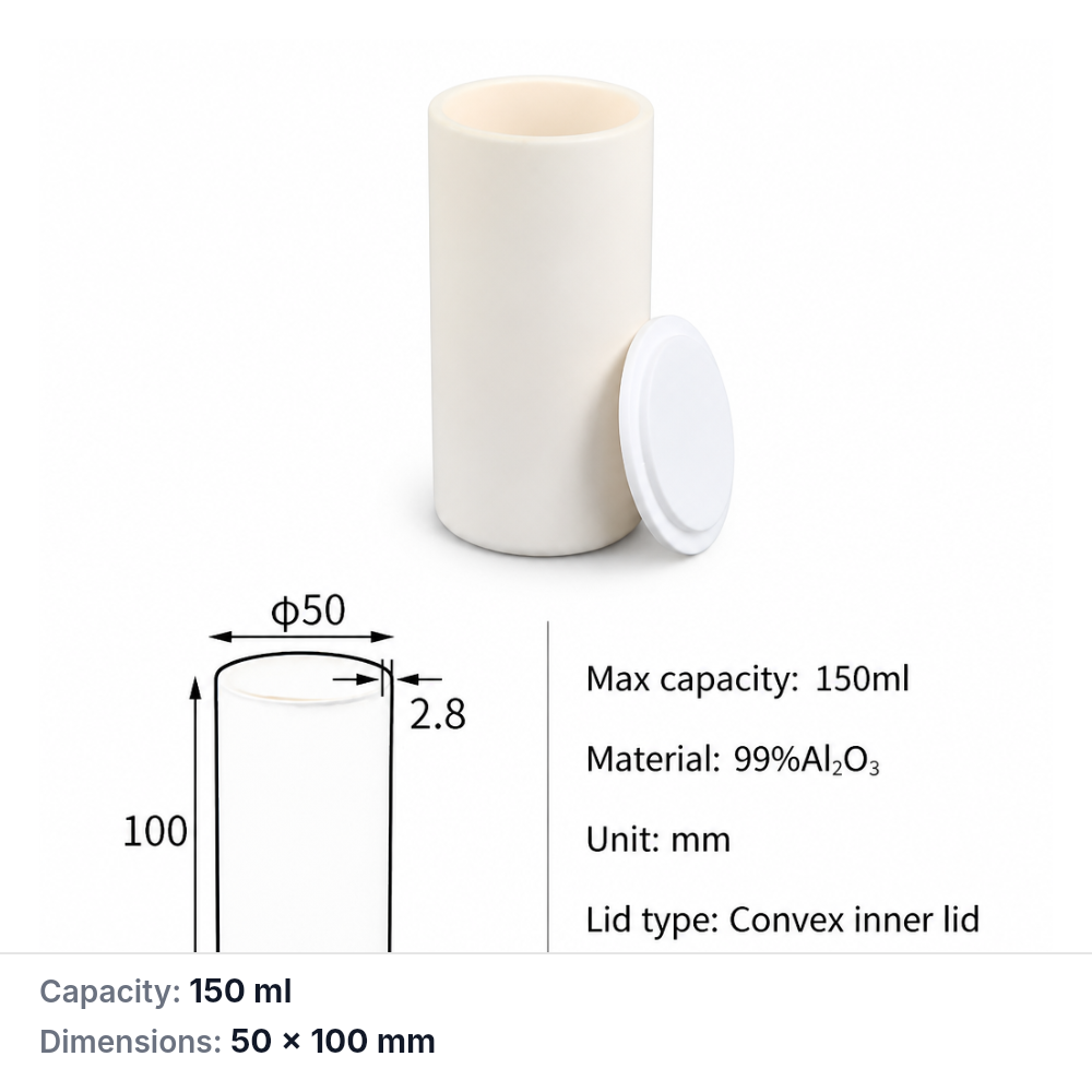 (MQACR286) Cylindrical Alumina Crucible with Lid, Ø50 × 100 mm, 150 mL