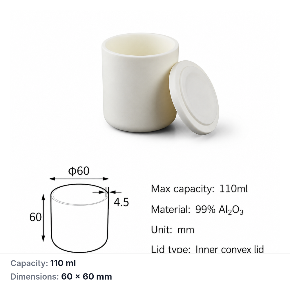 (MQACR289) Cylindrical Alumina Crucible with Lid, Ø60 × 60 mm, 110 mL