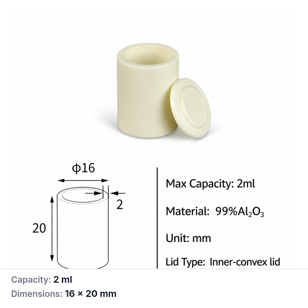 (MQACR306) Cylindrical Alumina Crucible with Lid, Ø16 × 20 mm, 2 mL