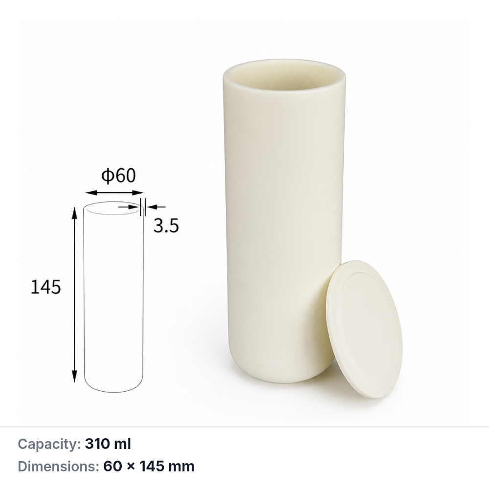 (MQACR310) Cylindrical Alumina Crucible with Lid, Ø60 × 145 mm, 310 mL