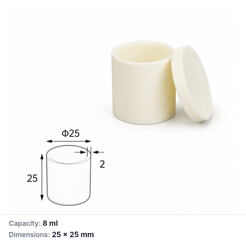 (MQACR338) Cylindrical Alumina Crucible with Lid, Ø25 × 25 mm, 8 mL