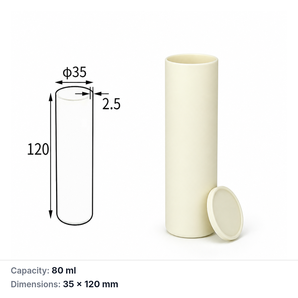 (MQACR347) Cylindrical Alumina Crucible with Lid, Ø35 × 120 mm, 80 mL