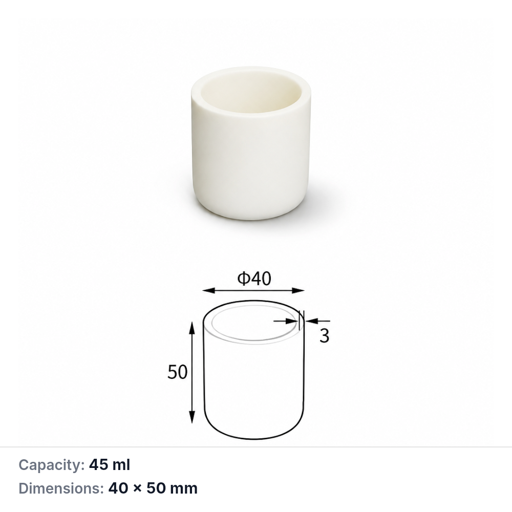 (MQACR402) Cylindrical Alumina Crucible, Ø40 × 50 mm, 45 mL