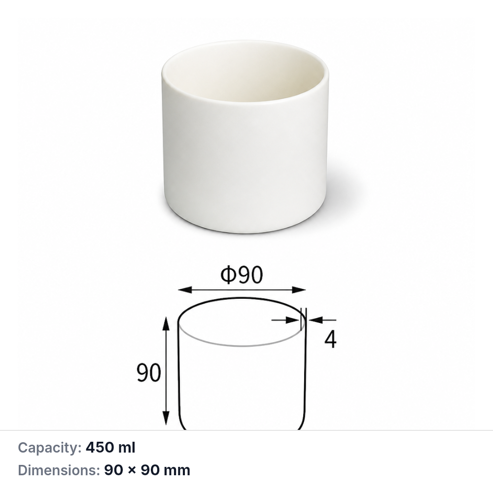 (MQACR415) Cylindrical Alumina Crucible, Ø90 × 90 mm, 450 mL