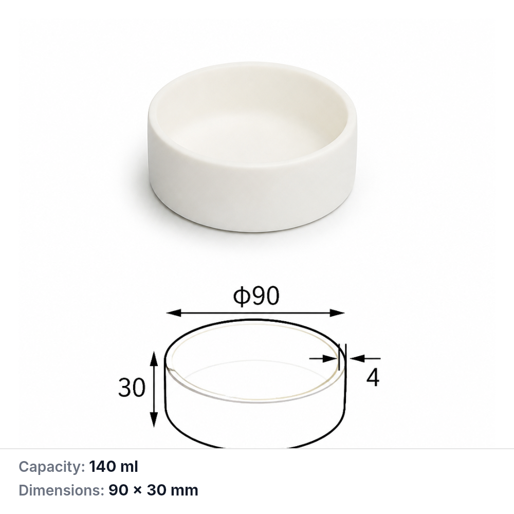 (MQACR434) Cylindrical Alumina Crucible, Ø90 × 30 mm, 140 mL
