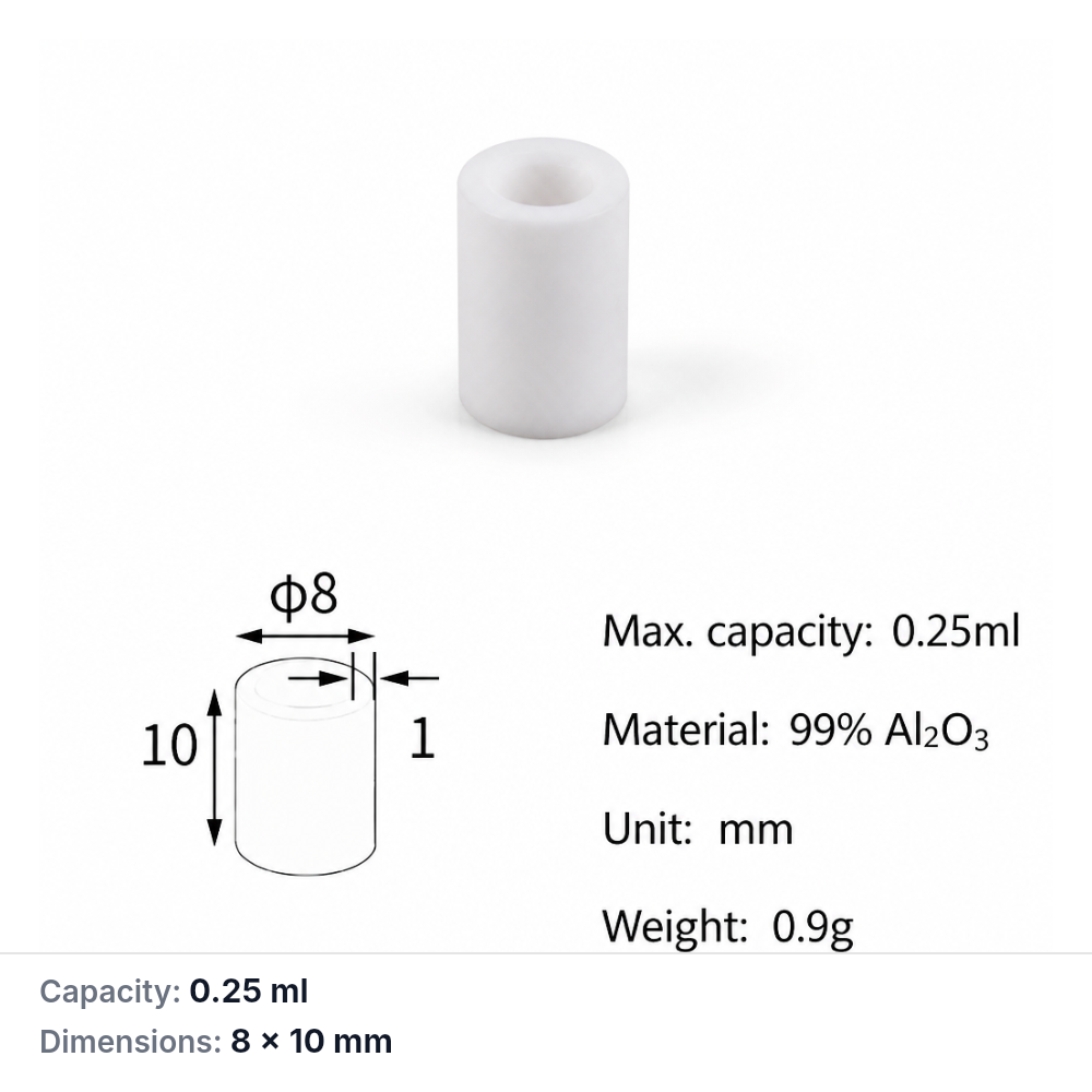 (MQACR450) Cylindrical Alumina Crucible, Ø8 × 10 mm, 0.25 mL