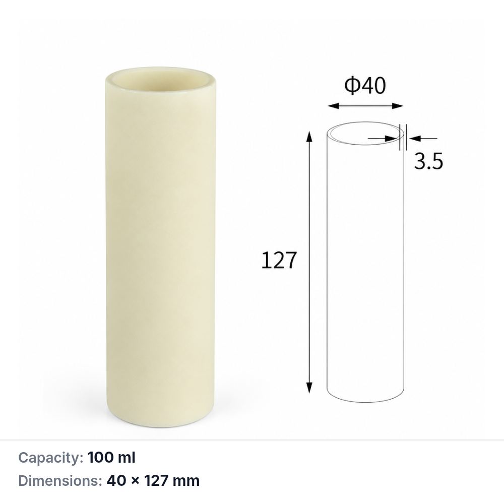 (MQACR478) Cylindrical Alumina Crucible, Ø40 × 127 mm, 100 mL