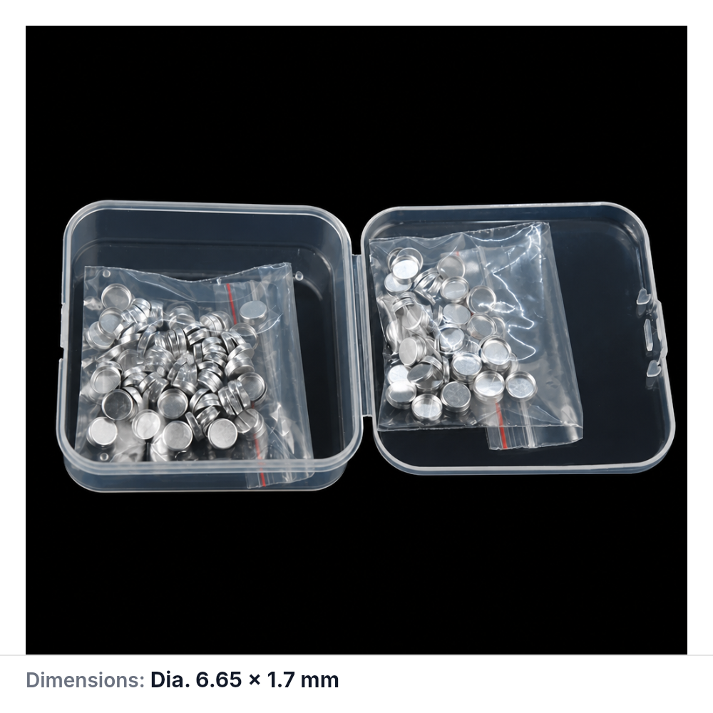 (MQACR545) Aluminum Thermal Analysis Crucible with Lid, Ø6.65 × 1.7 mm, Pack of 100 Sets