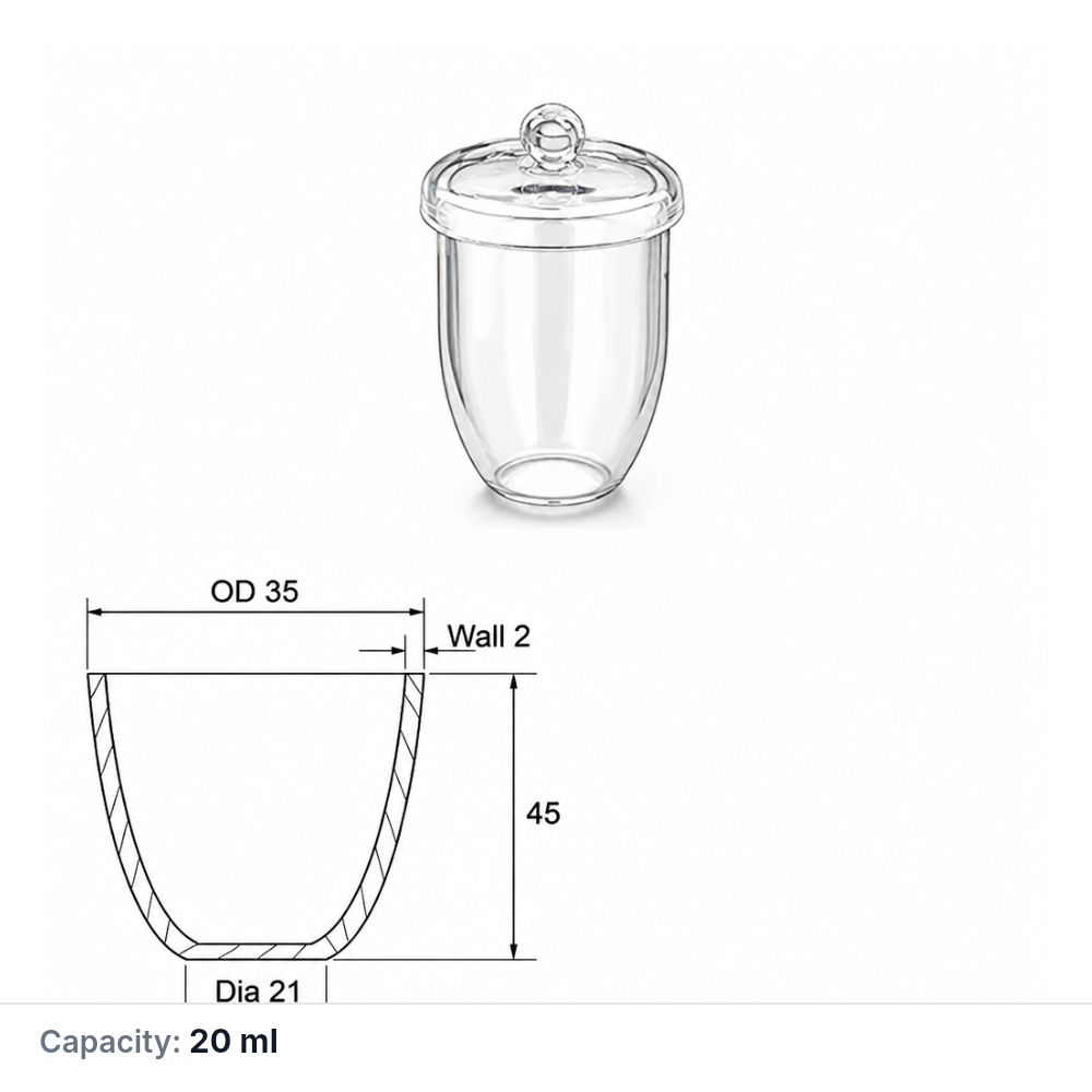 Quartz Crucible, 20 mL, 45 mm, 20 g, With Lid, 1 Piece