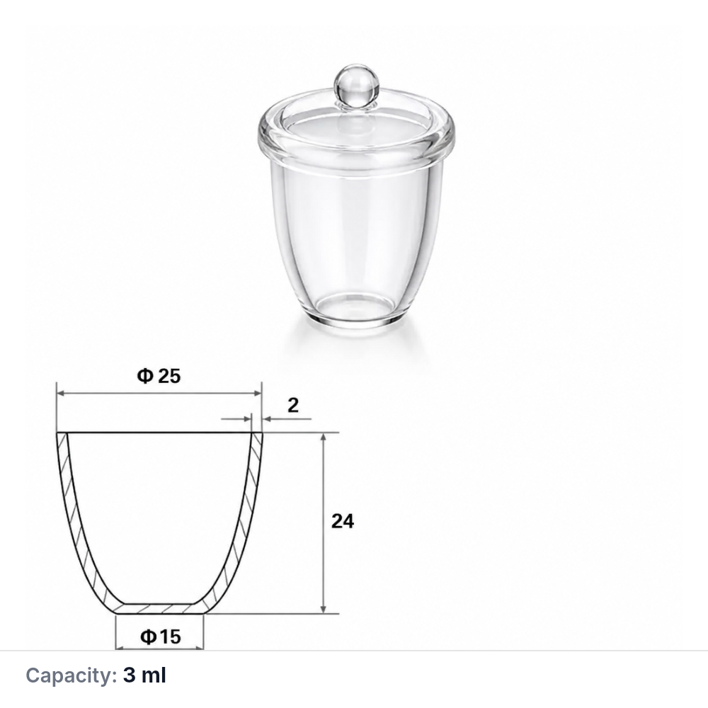 Quartz Crucible, 3 mL, 24 mm, 7 g, With Lid, 1 Piece